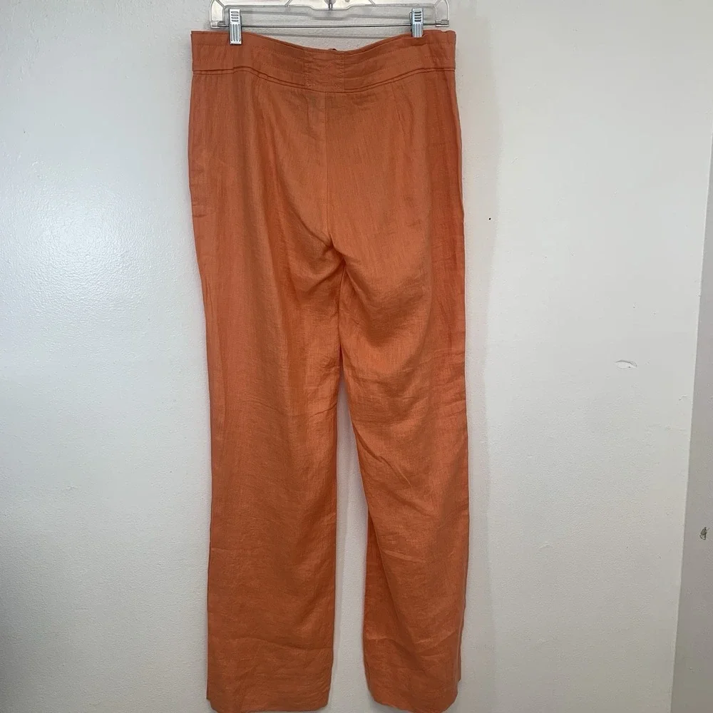 Zara Woman Trouser  Pants 100% Linen  Large Straight Mid Rise Pockets Inseam 33